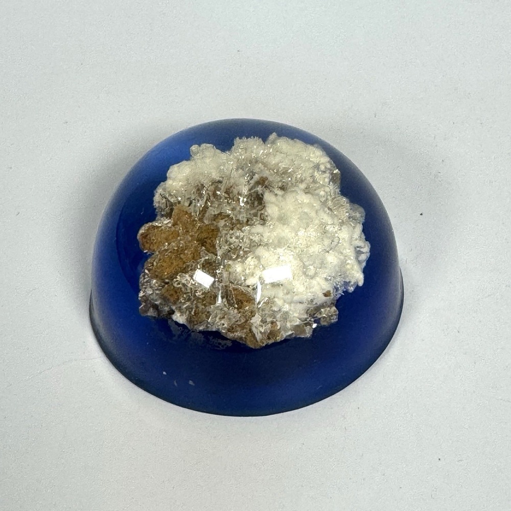 Vintage Resin Dome Paperweight Natural Mineral Inclusion Quartz Deep Blue